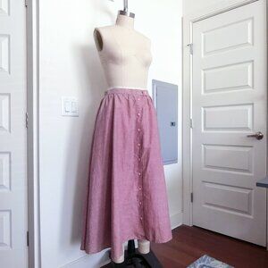 Vintage Pink Ramie Cotton Full Skirt | Button Front | Size 12 (Fits Modern 8)